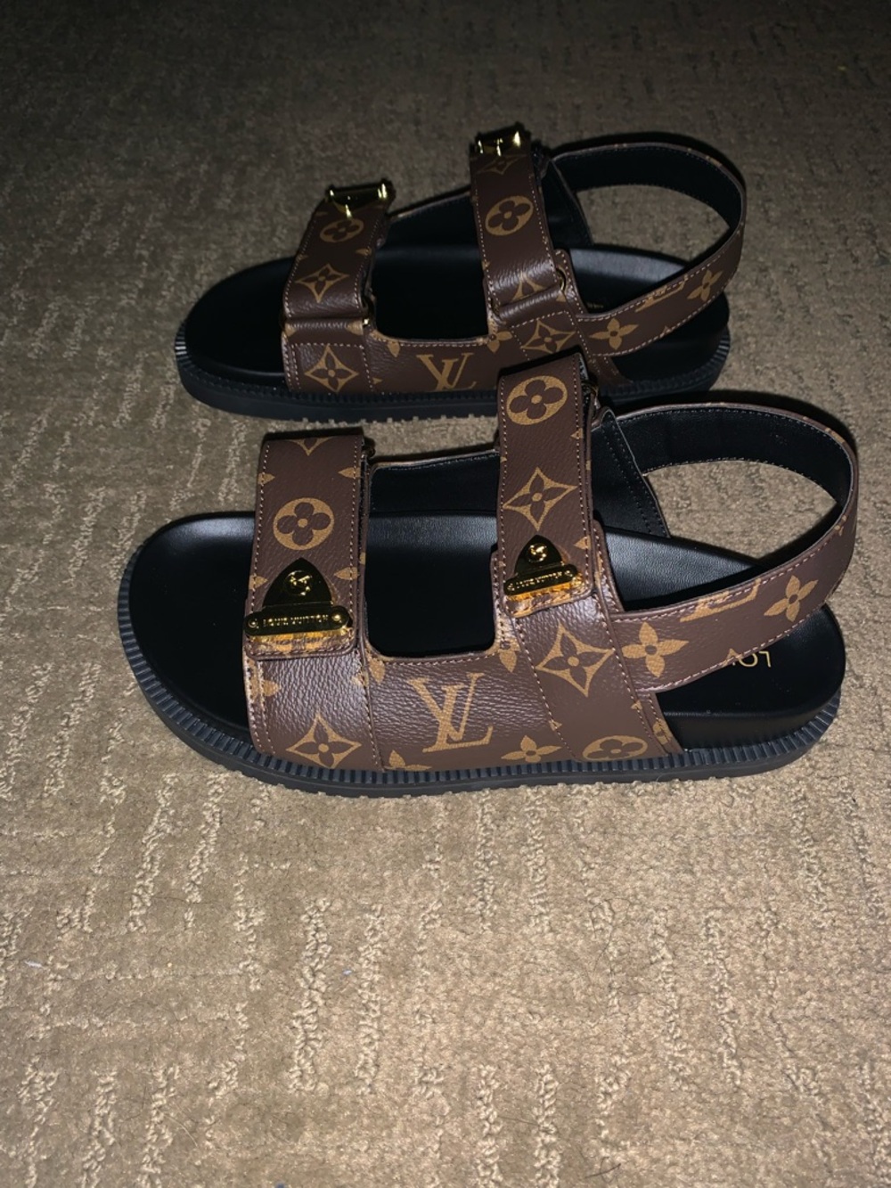 Brown Monogram Strap Sandals with Gold Hardware - Picture 7 of 10